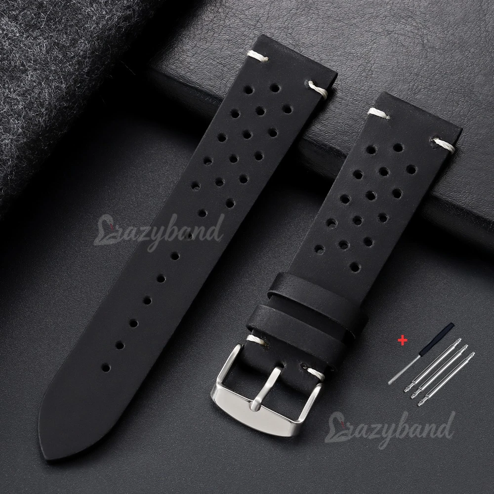 Handmade Dark Brown Vintage Racing Leather Watch Strap - Breathable and Porous Design