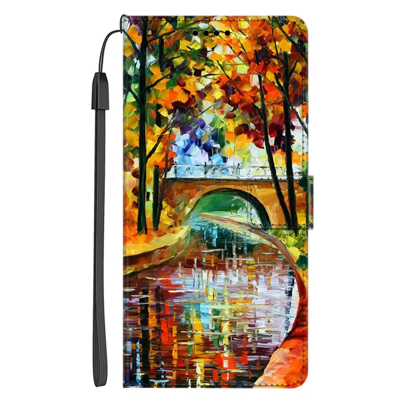 Luxury Leather Flip Case Wallet with Stand and Artistic Design