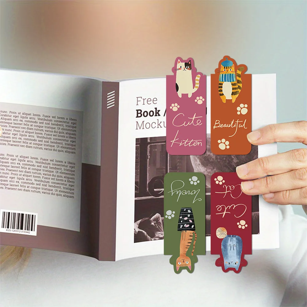 Cute Cat Magnetic Folding Bookmark 4 PCS Book Marking Page Clip DIY Student Stationery Creative Gifts