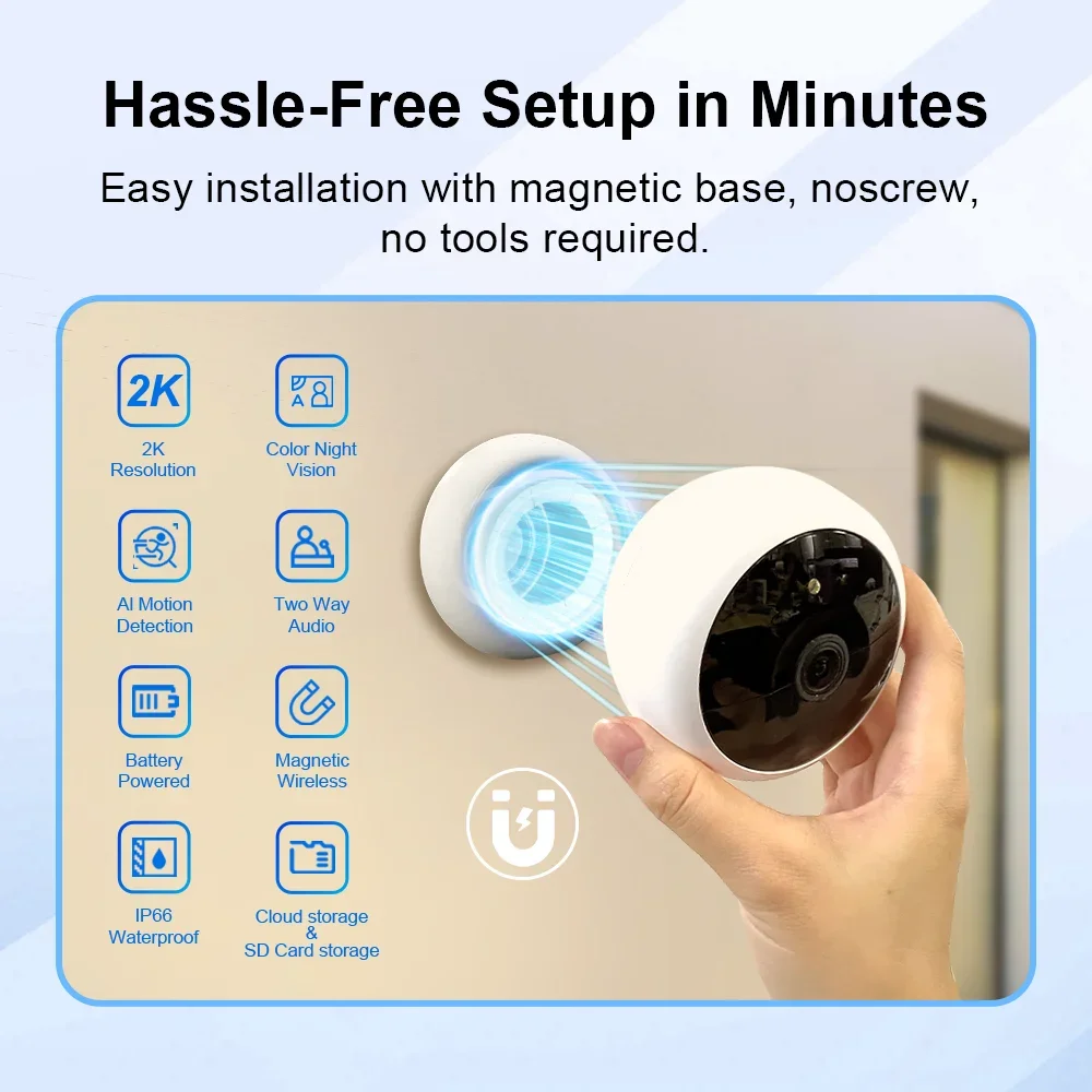2K Magnetic Security Camera Wifi HD 5MP Wireless CCTV Battery Powered Camera AI Motion Detection Waterproof Outdoor Surveillance 2