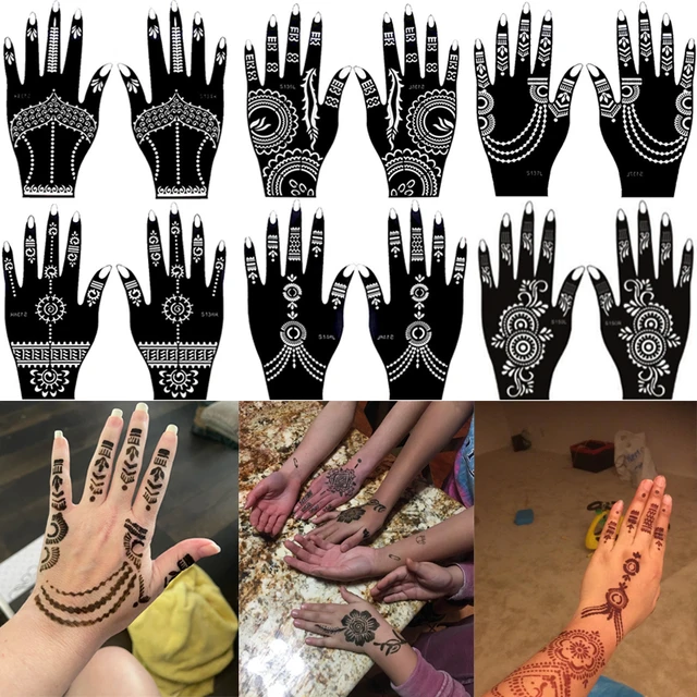 10pcs Hand Henna Tattoo Stencils For Body Paint,flower Glitter Airbrush Mehndi  Henna Tatoo Templates Large Stencil 21*12cm - Tattoo Stencils - AliExpress