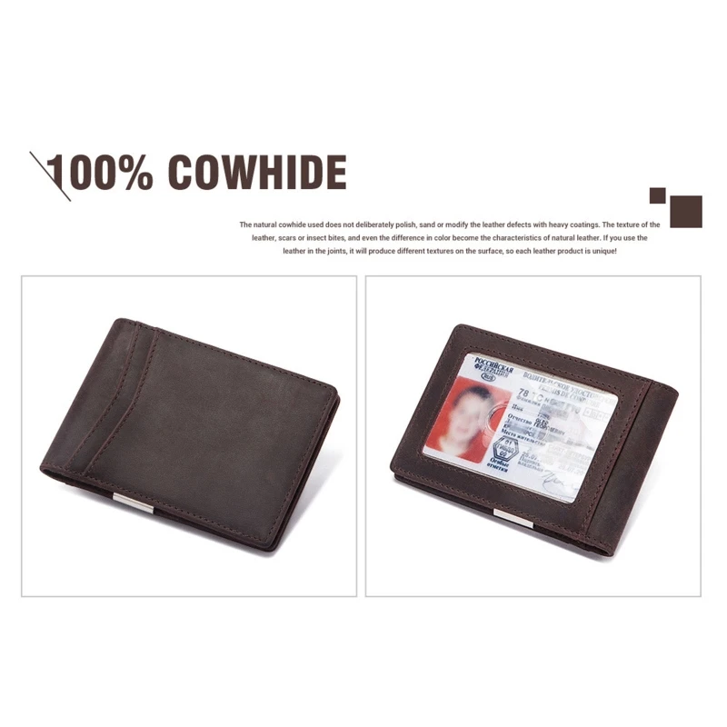 Men PU Leather Vintage Money Clip Wallet Bifold Card Holder Business Purse