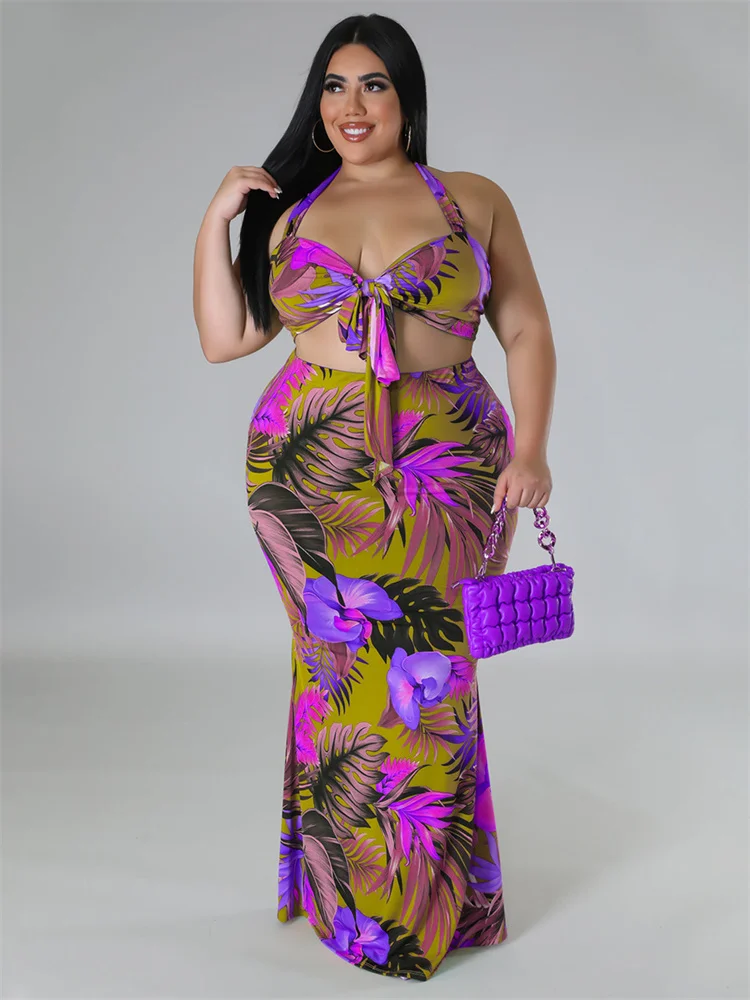 Wmstar Plus Size Dress Sets Womens Clothing Two Piece Set Bra and Skirts Crop Top Summer Beach Outfits Wholesale Dropshipping