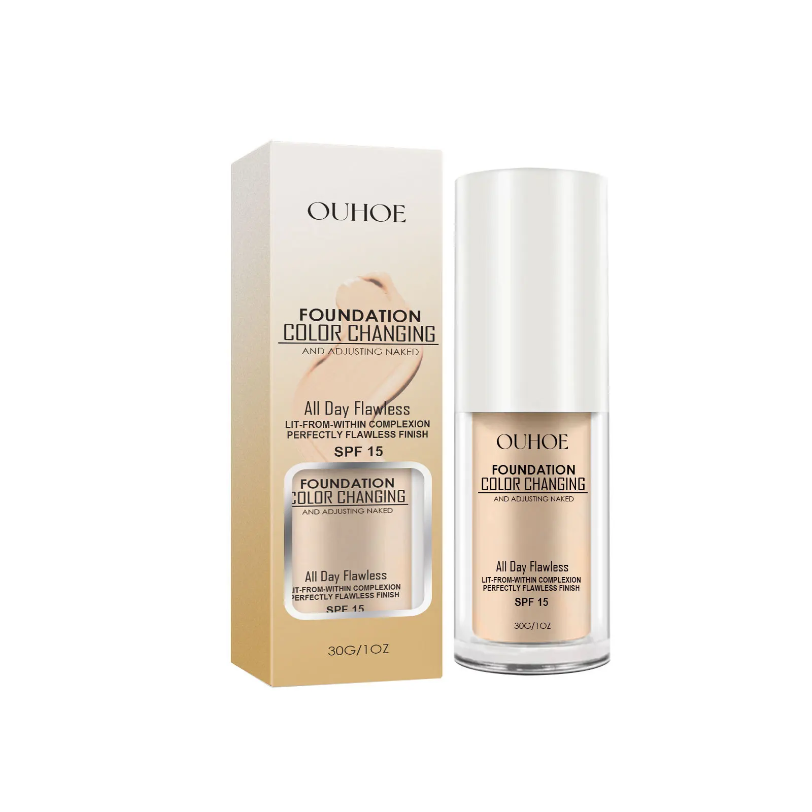 Ouhoe Liquid Foundation Clear Natural Delicate Brightening Skin Color Concealer Base Makeup Sweat-Proof Long Lasting Smear-Proof