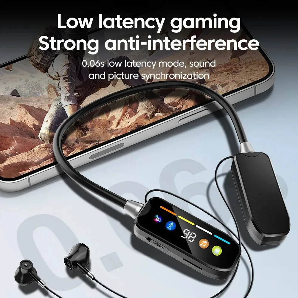 Neckband Earphones HD Screen Bluetooth 5.4 Headphones TWS Wireless Headsets HiFi Stereo Waterproof Earbuds Support TF Card S0f80e8547de34fa0805bedc951564528Q