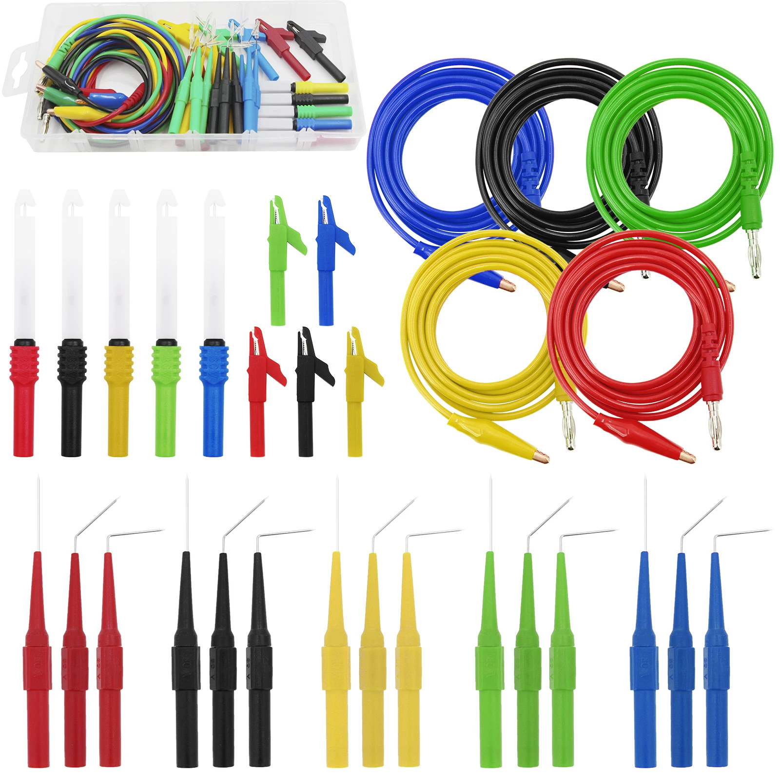 30pcs Back Probe Kit Test Leads 4mm Banana Plug to Alligator Clips Insulation Wire Piercing