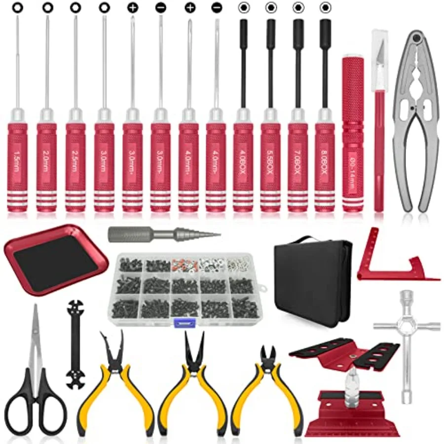 OGRC Tool Kit - Screwdriver Set Flat Phillips Hex RC Work Stand 522PCS Screw Kit Pliers Set Body Reamer Wrench Tray Repair Tool