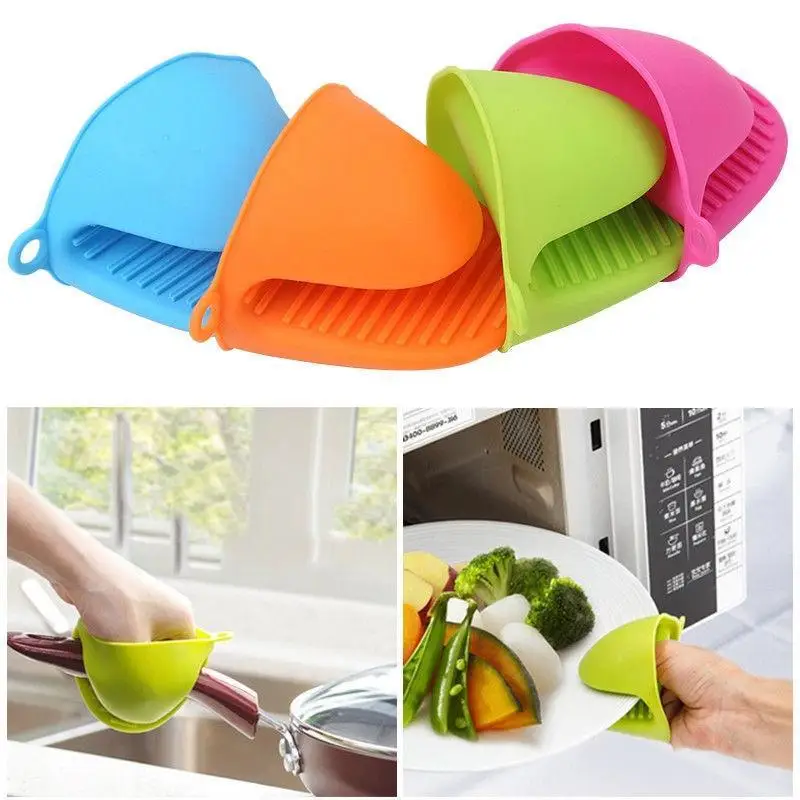 Thickened Mini Silicone Oven Mitts Heat Resistant, Rubber Oven Mitt Gloves, Finger Pinch Grips, Pot Holder, Silicone Potholder for Kitchen Cooking 