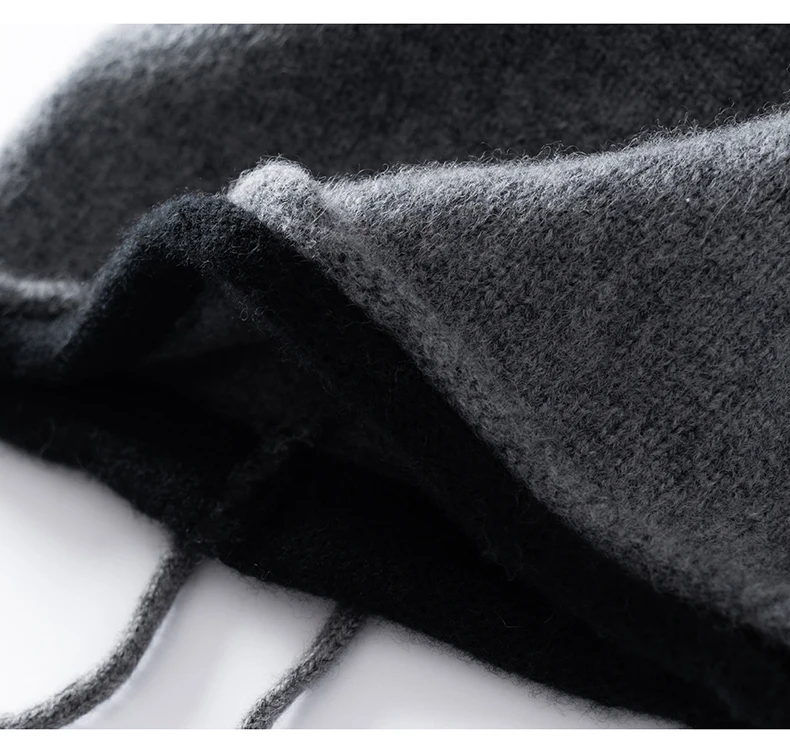 Damenmütze aus 100% reinem Kaschmir mit Kordelzug, Gesichtsformend, Winterwarme Strickmütze mit Farbblock und Rollrand – Detail 18