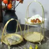 Fruit Tray 1/2/3 Tier Bamboo Weaving Baskets Round Weave Snack Display Stand Elegant Handcrafted Storage Baskets Pastries 5