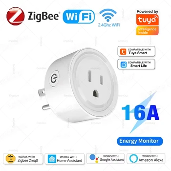 Tuya WiFi Or Zigbee Smart Socket US Plug 16A With Power Monitoring Timing Function WiFi Outlets Works With Alexa Home Assistant 1