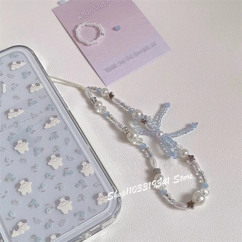 한국어 Y2K 귀여운 3D 핑크 블루 Bowknot 페르시 전화 매력 체인 전화 액세서리 전화 스트랩 Anti-Lost Lanyard 교수형 밧줄