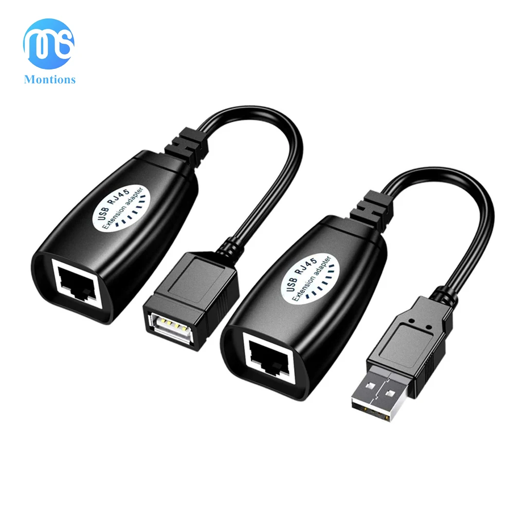 Monciones USB sobre Cat6, extensor USB RJ45 sobre Cat5/Cat5e/Cat6/Cat7, adaptador de conector de Cable de extensión-hasta 150 pies de longitud