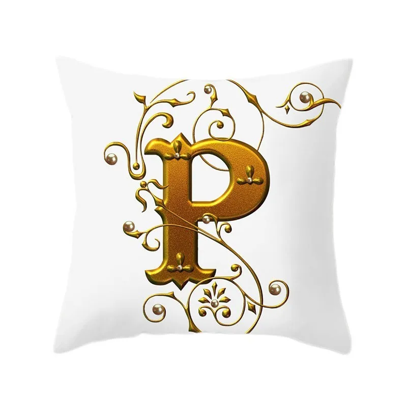 Gold 26 Letters Cushion Cover English Alphabet Throw Pillow Case Letter Print Home Decor Square Pillowcase Sofa Cushion Cover 