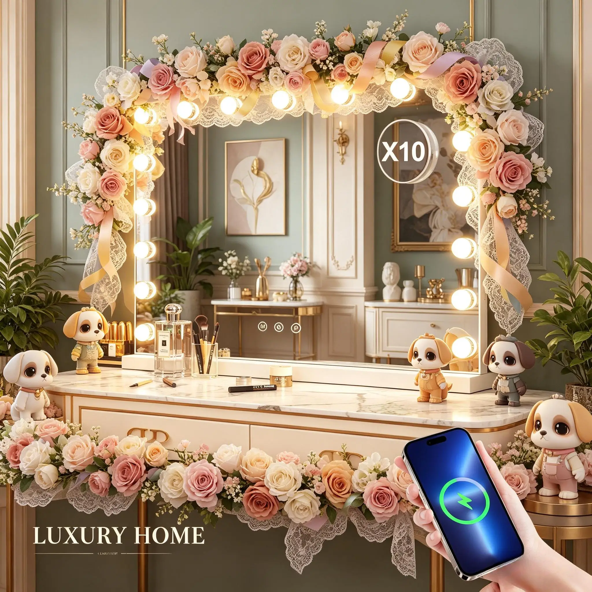 Hollywood Vanity Mirror with 14/17 LED Bulbs, 3 Color Dimmable, Touch Control, USB Charging, Tabletop Makeup Vanity Mirror