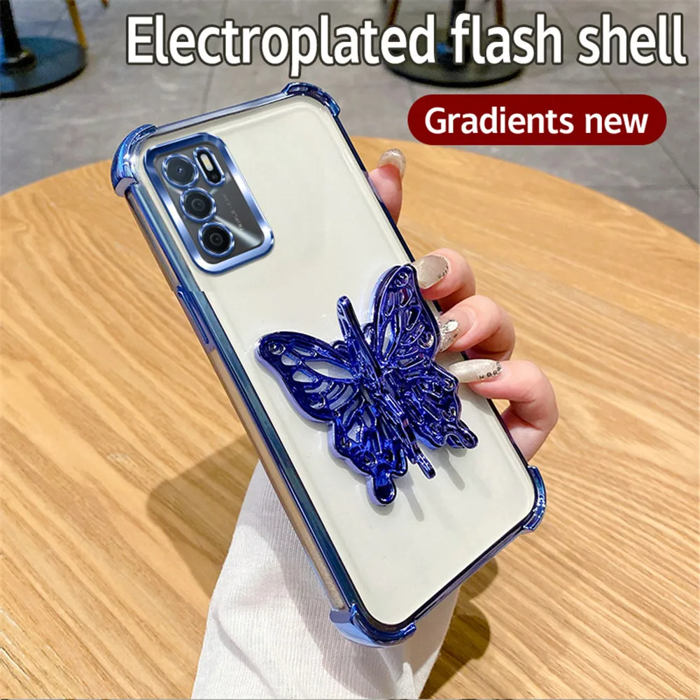 Shockproof Glitter Butterfly Stand Phone Case with Plating Cover