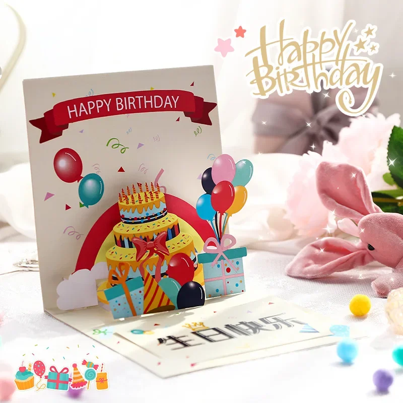 3D Pop up Style Happy Birthday Creative Card Festival Blessing Cards Handmade Card Invitation Letter Employee Care Gift