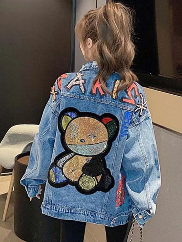 Women's Thin Embroidered Cartoon Jean Jacket - true deals club