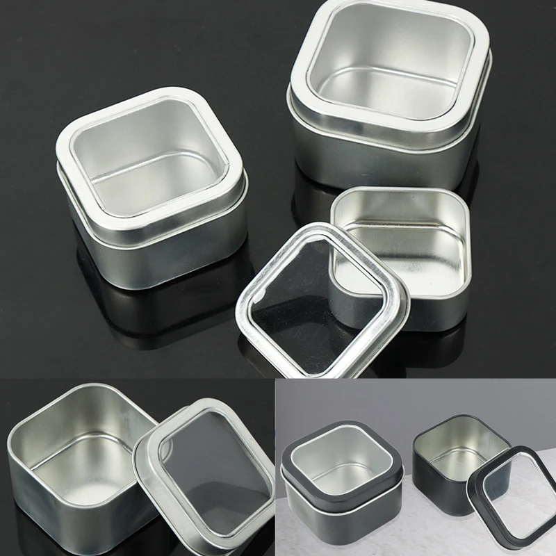 Metal Tin Box Metal Tins With Lids Clear Top Tins Box Empty Storage Tins  Case Rectangle Containers Can with Large Clear Window for Candles, Candies