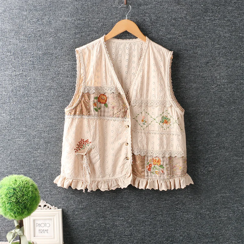 Embroidered Sleeveless Jacket Embroidered Vest Slim Female Vest Female Embroidery Vests