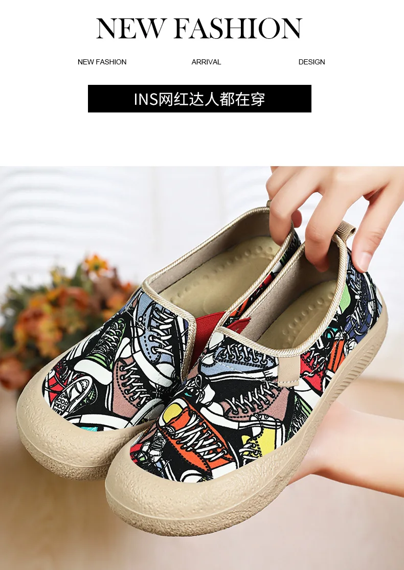 Women's Breathable Mom Shoes Soft Flat Sole Slip-On Spring Casual Cloth Shoes Orthopedic Comfort Lightweight Non-Slip Wide Width