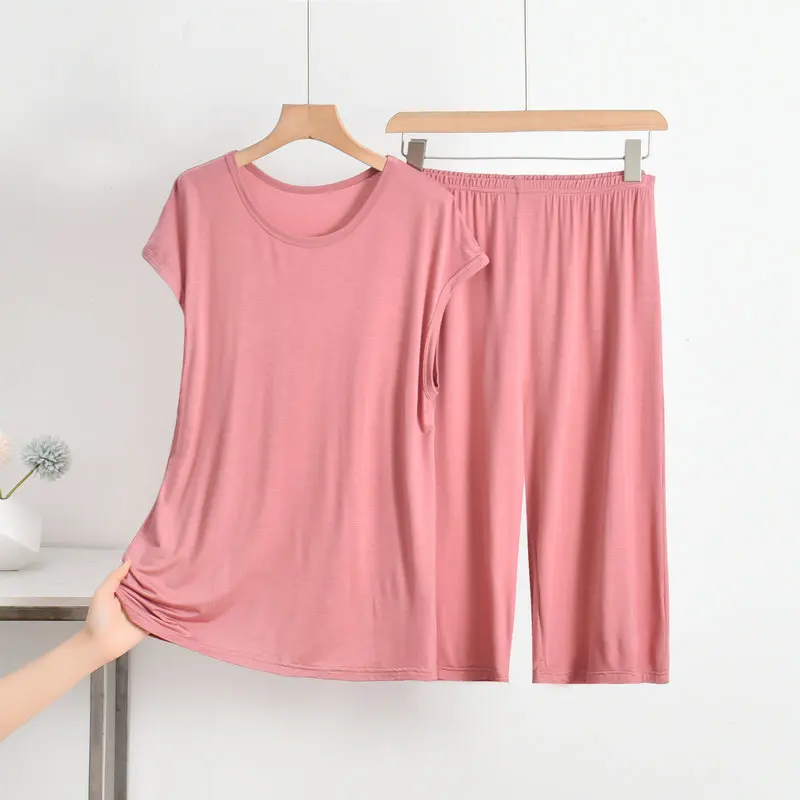 Women Pajamas Set Women Pajama Suit Fdfklak Summer Pijamas For Women Modal Sleeveless Thin O-Neck Pullover Pajamas Set Solid Color Loose 6XL New Home Suit