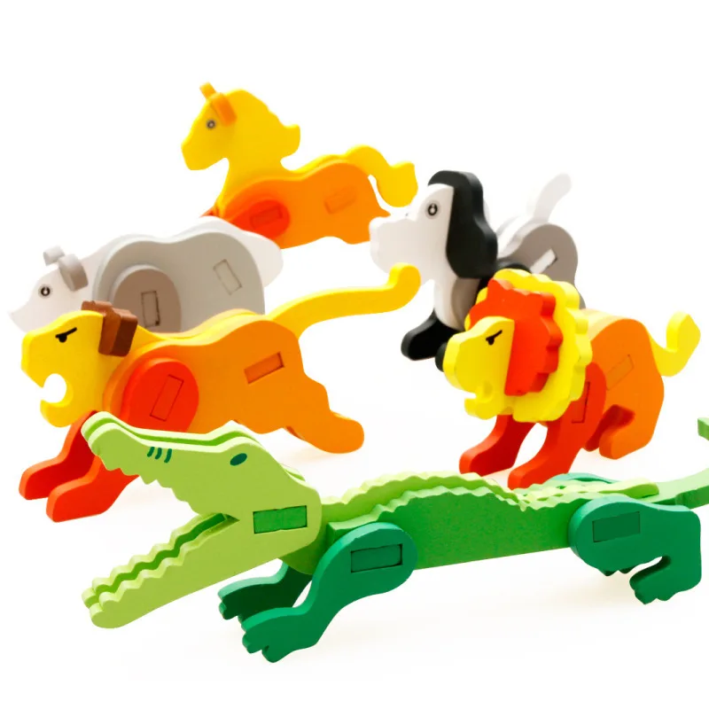 Children's Wooden 3D Animal 3D Puzzle Puzzle Puzzle Block Toys for Children Aged 2-3 To 4 milu puzzle puzzle block advanced puzzle early education enlightenment logical thinking children s animal world puzzle toys