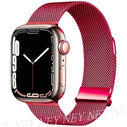Sleek Milanese Loop Metal Watch Band Strap - 41mm - 40mm - 38mm (Soft red 37)