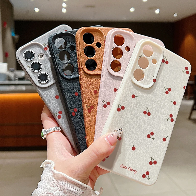 Red Cherry Leather Texture Silicone Phone Case Cover