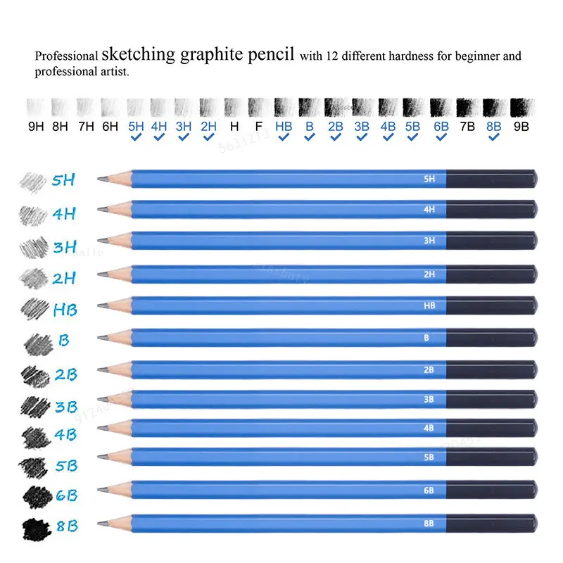 전문 드로잉 연필 스케치 세트, 연필 샤프너 지우개 도구, 미술 용품, 전체 아티스트 키트, 26 개