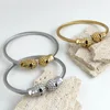 Wire button pattern skull stainless steel gold-plated 18K bracelet, high quality waterproof silver jewelry, gift for wife 6