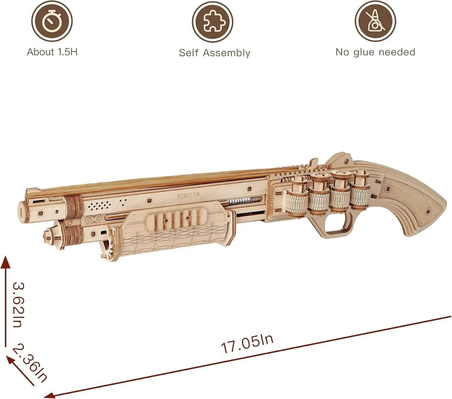 Robotime Rokr Corsac M60 Toy Gun 3D Wooden Puzzle Mechanical Building Model Kit for Children 14 Years Christmas gift 5