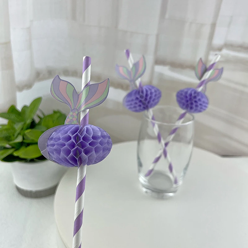 10Pcs Mermaid Tail Honeycomb Straw Under the Sea Girl Purple Drink Juice Cocktail Wedding Birthday Party Decor