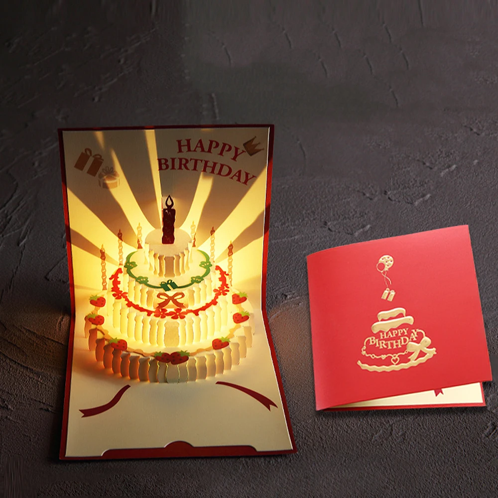 Fofosbeauty Happy Birthday Card, Lights & Music & Sound Fireworks Cake 3d Pop Up Card Gift Envelope Note Tag Women Men Kids Wife Mom Husband Light Blue
