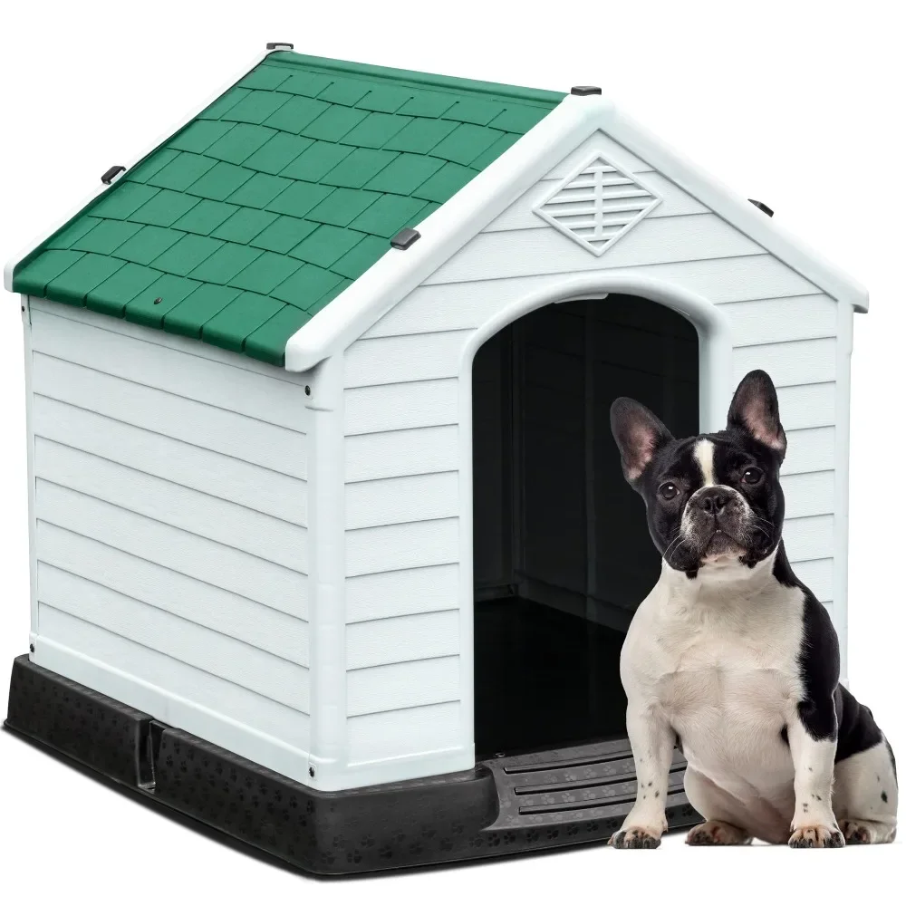 

2024 New Large Plastic Dog House Puppy Shelter, Water Resistant Sturdy Dog Kennel with Air Vents and Elevated Floor