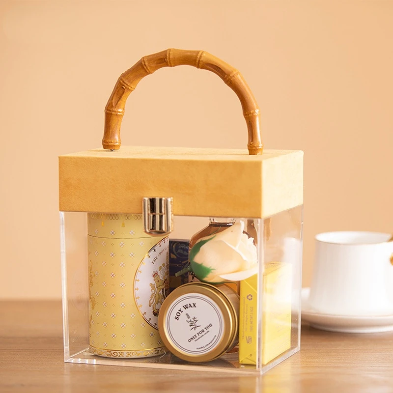 Gift Boxes Acrylic Treat Box with Bamboo Handle Acrylic Gift Box