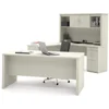 L-Shaped Executive Office Desk with Pedestal and Hutch，Desk with 3 Storage Cabinets， Executive Office Desk 5