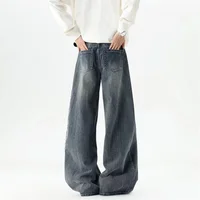 Nouveau jean évasé streetwear Y2K brodé flamme pour homme, pantalon en denim ample et droit style hip-hop Harajuku 3