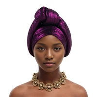 Brillant haut noué africain couvre-chef femmes Turban casquette traditionnelle africaine coiffure Auto Gele bandeau nigérian mariage Geles 2