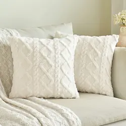 Luxurious Soft Velvet Decorative Pillowcase for Sofa and Living Spaces (White)