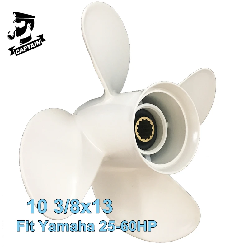 Captain Boat Propeller 10 3/8x13 Fit Yamaha Outboard Engines 25HP 30HP 40HP 48HP 50HP 55HP 60HP 13 Tooth Spline 4 Blade Aluminum