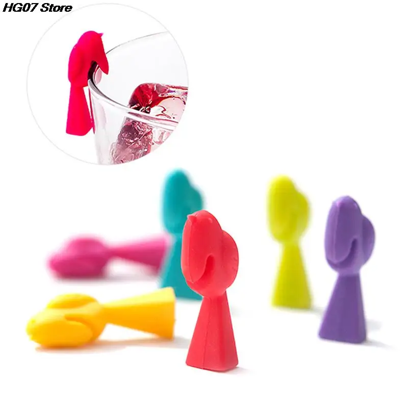 Multicolor Silicone Bird Shape Wine Glass Markers Drinking Cup Identifier Sign Mark Food Grade Party Supplies Drink Charms 6PCS