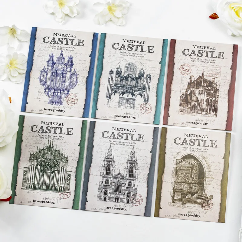 

6 Packs Total 60PCS The Retro Castle Great Building Series Paper Notes Collection 100*100mm DIY Scrapbooking Journaling Supplies