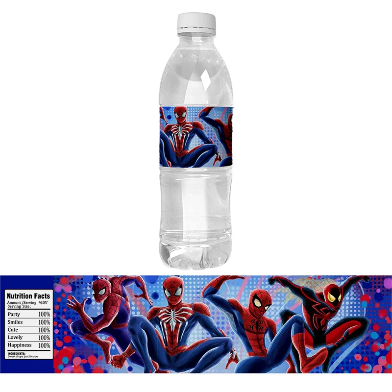 6pcs Marvel Spider-Man Black Panter Hulk Hawkeye Water Bottle Stickers  Labels Baby Shower Birthday Party Supplies Decorations