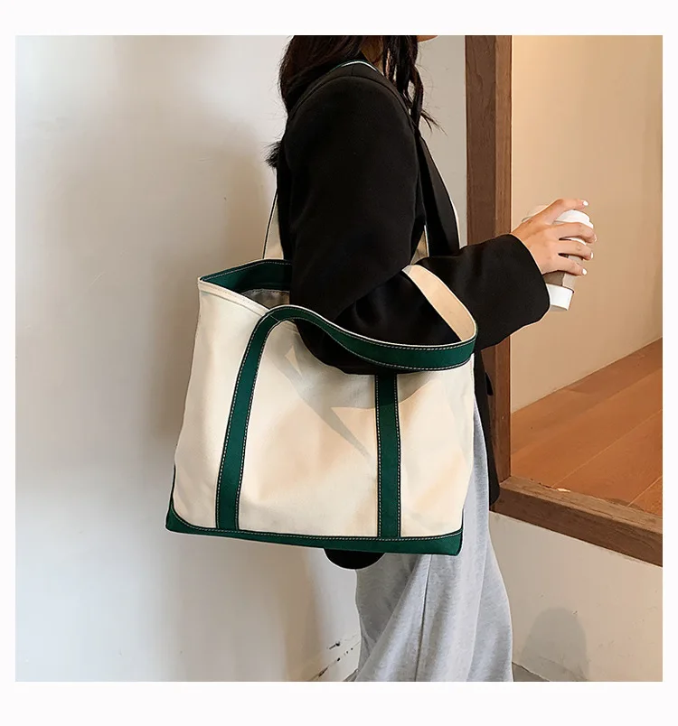 Bolsa De Lona Floral Estética Para Mujer Con Bolsillo, Para Compras Y 