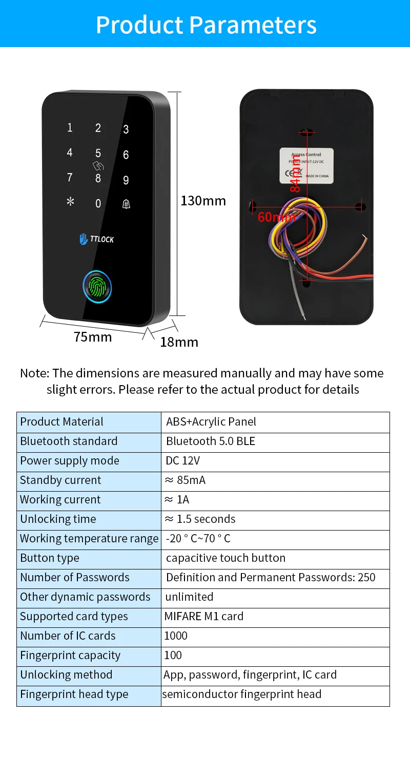 MJ03 13.56Mhz NFC RFID Reader TTLOCK App Bluetooth Fingerprint Lock Support G2 G