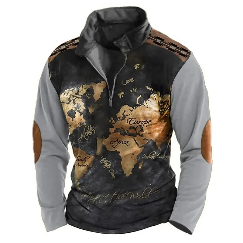 

Vintage Men's Hoodie 3d Map Print Nautical Men's Clothing Loose Oversized Pullover Daily Casual Long Sleeved Fashion Autumn Tops