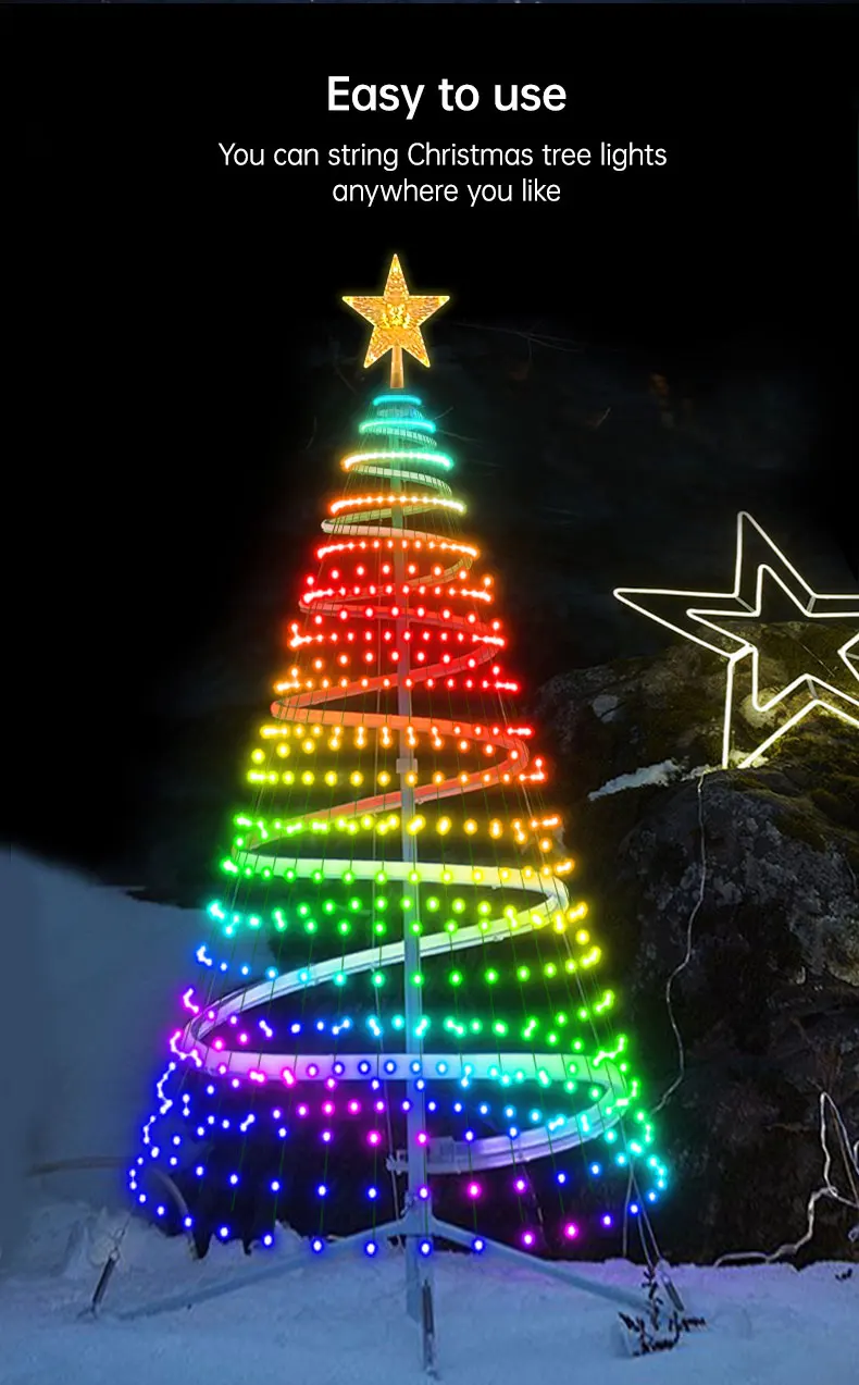 Smart Christmas Tree Top Lights App DIY Text Pictures LED RGB String Lights Bluetooth Control LED Christmas Waterfall Lights