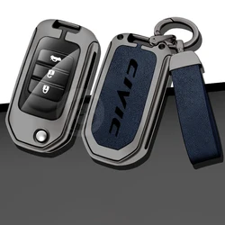 Zinc Alloy Car Remote Key Case Cover for Honda Civic 4d 9th Gen 10 Protective Shell with Keychain Keyless Interior Accessories