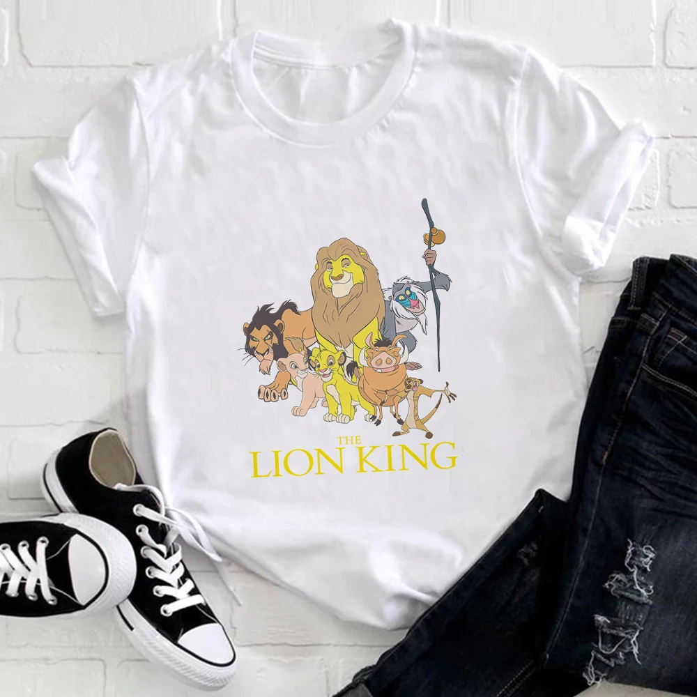 

Disney The Lion King Clothes for Women Hakuna Matata Summer Home Casual Shirt O-neck Basic White Tops Aesthetic Woman T-shirt